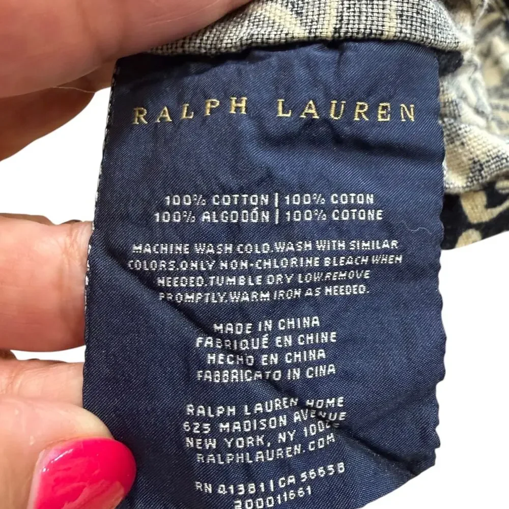 Vtg Ralph Lauren Durant Kira Navy Blue Cream Batik Floral King Pillow Sham Flaw